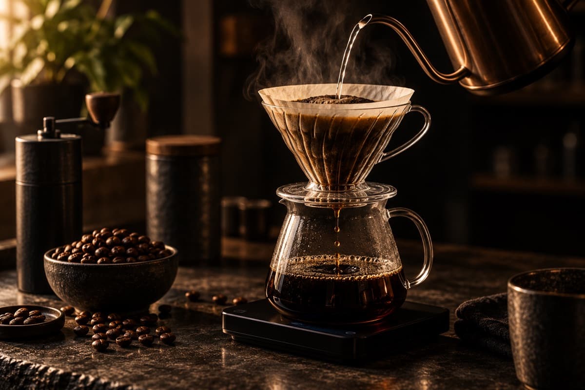 Pourover-kaffe under brygging