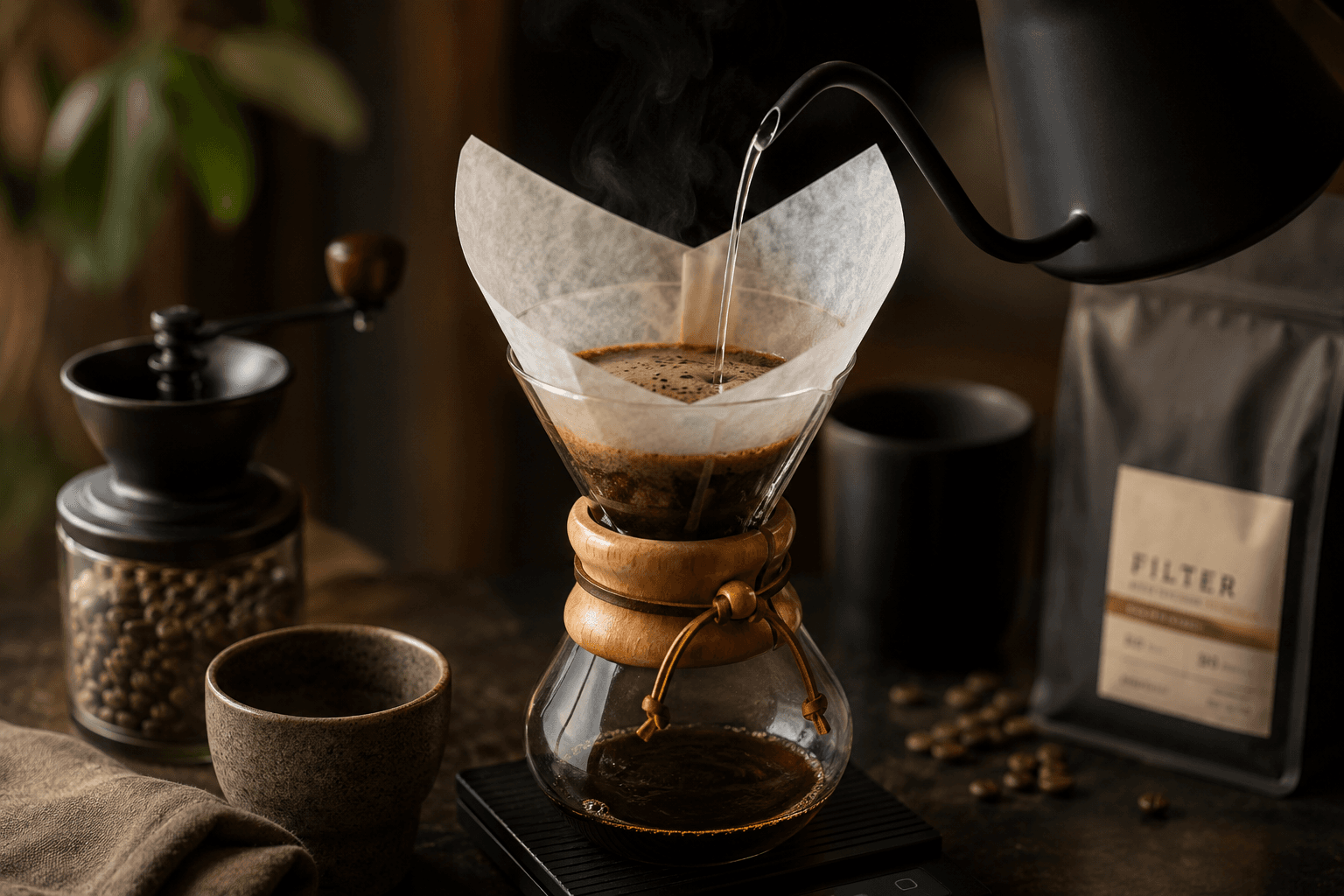 Filterkaffe som håndbrygges med pourover